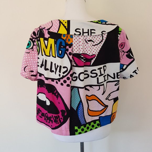 Unique Handmade Button Through Cartoon Short Crop Blouse Top Cosplay Relaxed Fit - Picture 6 of 12